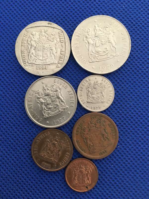 SOUTH AFRICA - COIN LOT R5 INAUGURATION - 50c  20c  5c  1c  5c  1/2c all crested  -  (A16)