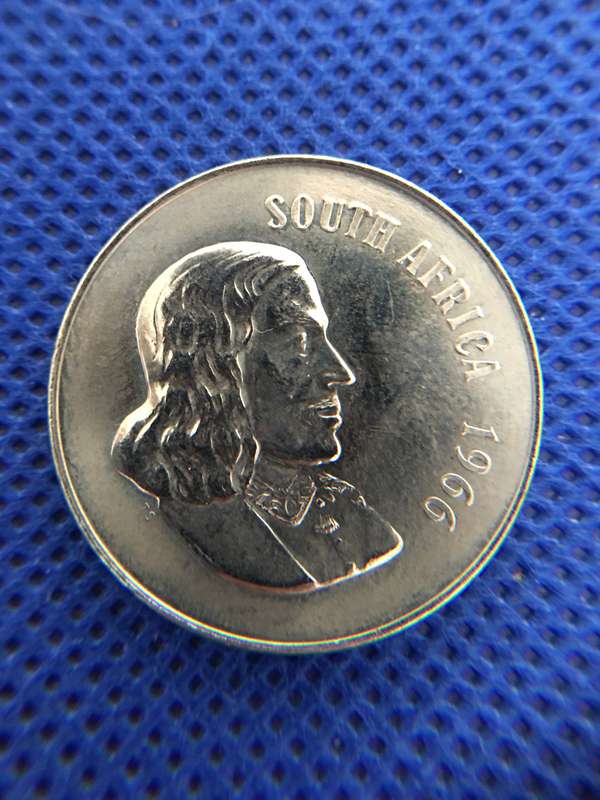 SOUTH AFRICA - ENGLISH 50c COIN - 1966  JAN VAN RIEBEECK
