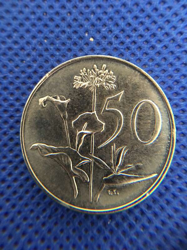 SOUTH AFRICA - ENGLISH 50c COIN - 1966  JAN VAN RIEBEECK