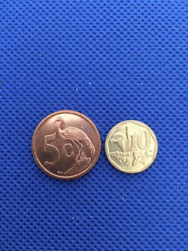 SOUTH AFRICA - TWO COINS - (C12) 5c and 10c coins