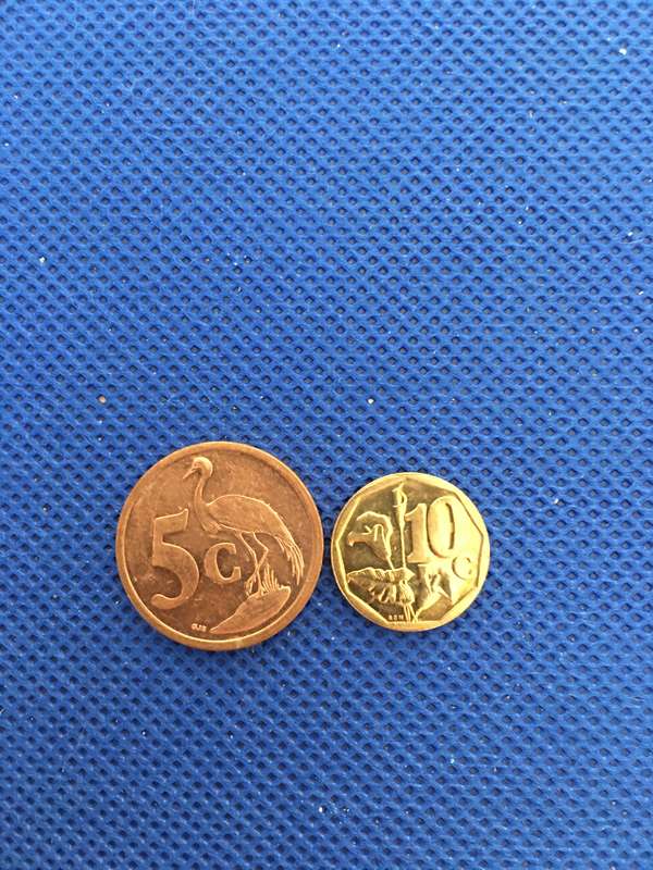 SOUTH AFRICA  TWO COINS 5c and 10c coin (C6)