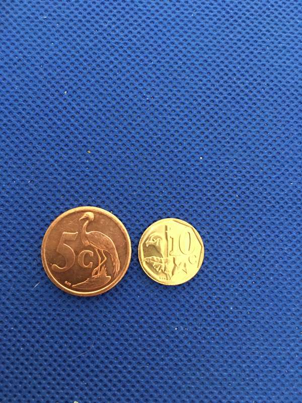 SOUTH AFRICA LOT OF 2 COINS  (C5)  5c and 10c