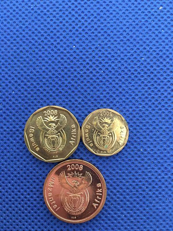 SOUTH AFRICA LOT OF 3 COINS - 20c 10c and 5c coin -  (C3)