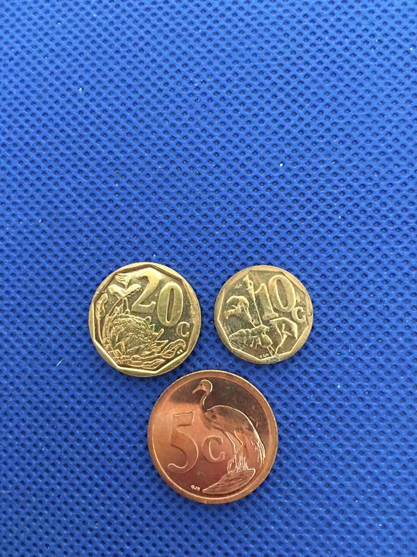 SOUTH AFRICA LOT OF 3 COINS - 20c 10c and 5c coin -  (C3)