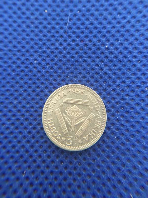 SOUTH AFRICA 1956 3D 3 PENCE COIN