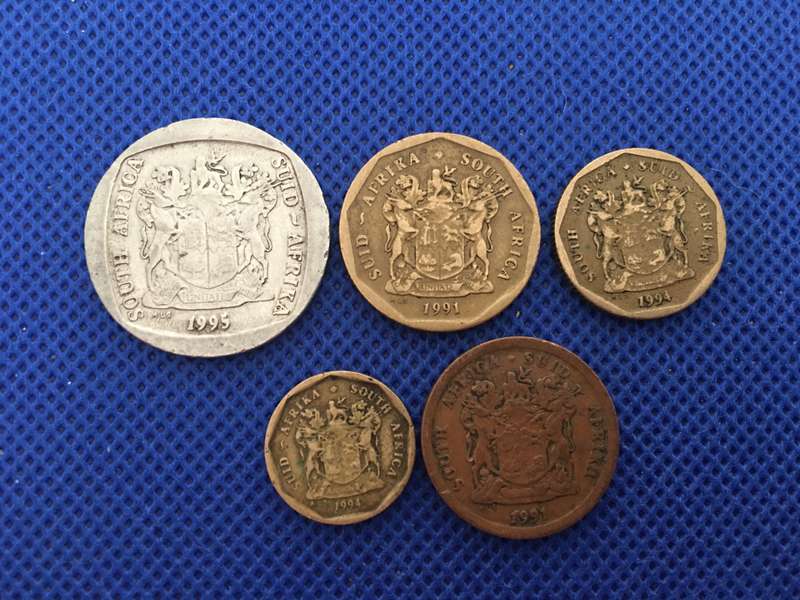 SOUTH AFRICA LOT OF 5 COINS (4)  R5 - 50c 5c 20c 10c