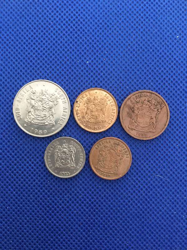 SOUTH AFRICA - LOT OF 5 COINS -  20c  5c  1c  5c  2c  - (A6) ALL CRESTED