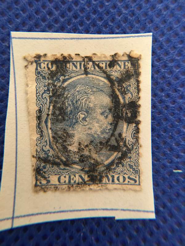 SPAIN BLUE USED 5 CENTIMOS 1889 POSTAGE STAMP