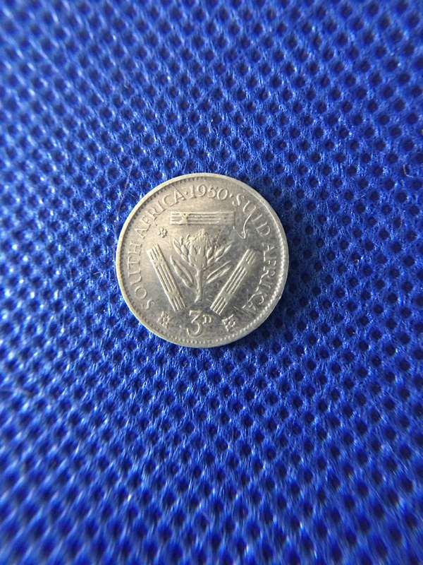 SOUTH AFRICA -  1950  - 3 PENCE 3D OR TICKY