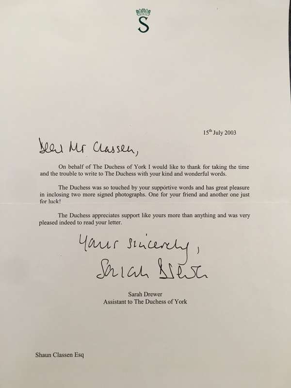 LOVELY AUTOGRAPH OF DUTCHESS OF YORK SARAH FERGUSON