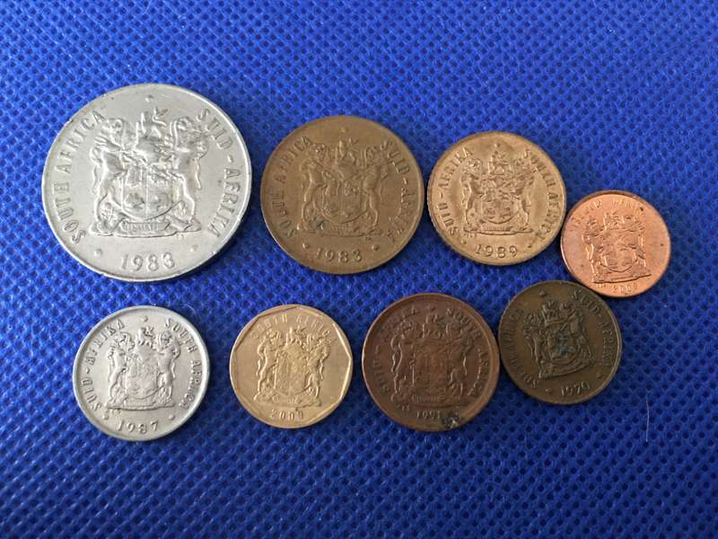 SOUTH AFRICA  LOT OF 8 CRESTED COINS - 50c 1c 10c  1c   1/2c  2c  2c  5c