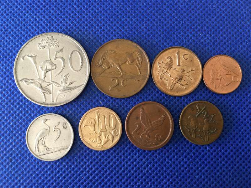 SOUTH AFRICA  LOT OF 8 CRESTED COINS - 50c 1c 10c  1c   1/2c  2c  2c  5c