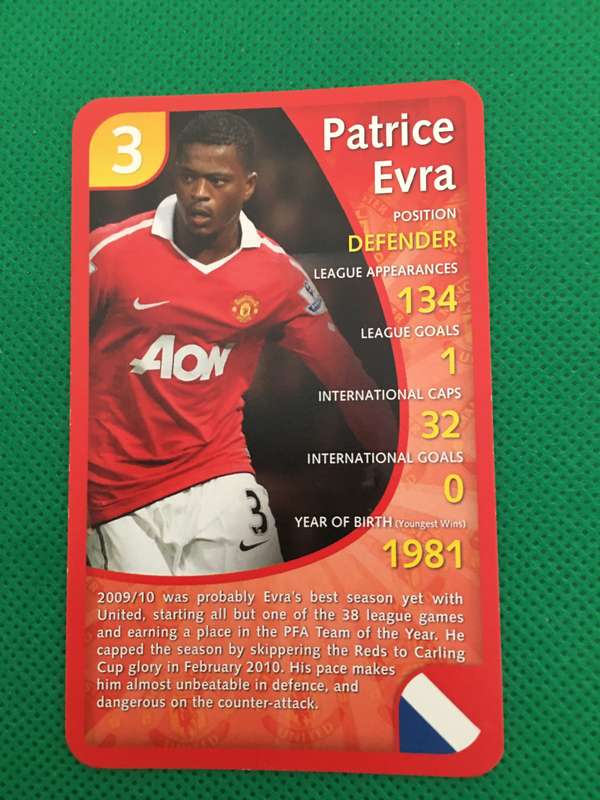 TOP TRUMPS - MANCHESTER UNITED - 2011 - NO. 3   -  PATRICE EVRA