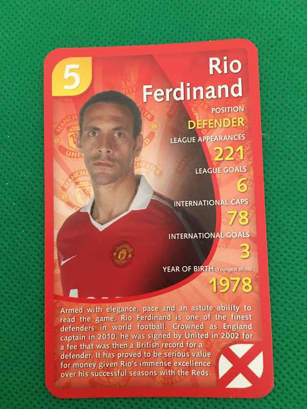 TOP TRUMPS - MANCHESTER UNITED - 2011 - NO. 5 - RIO FERDINAND