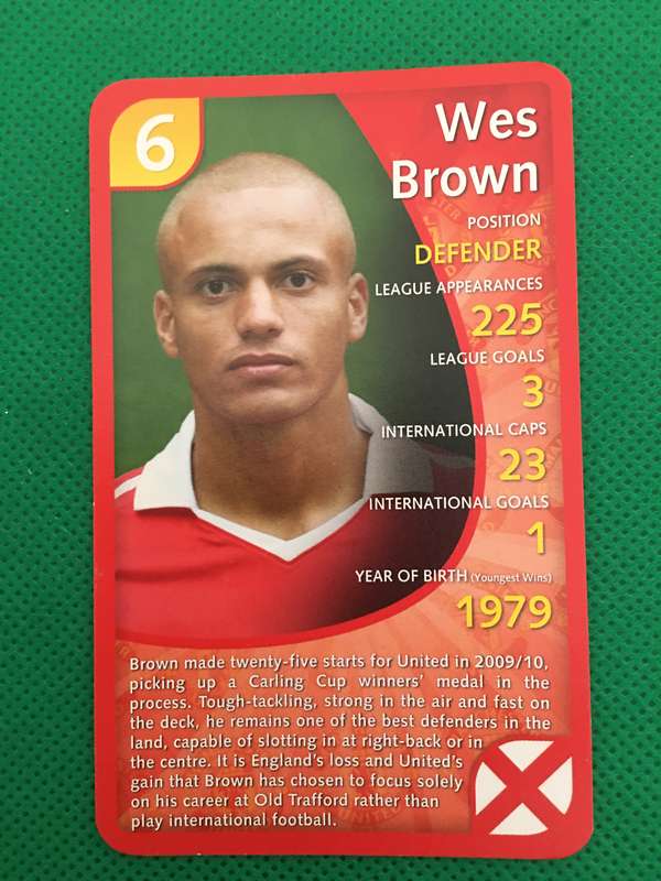 TOP TRUMPS - MANCHESTER UNITED - 2011 - NO. 6  -  WES BROWN