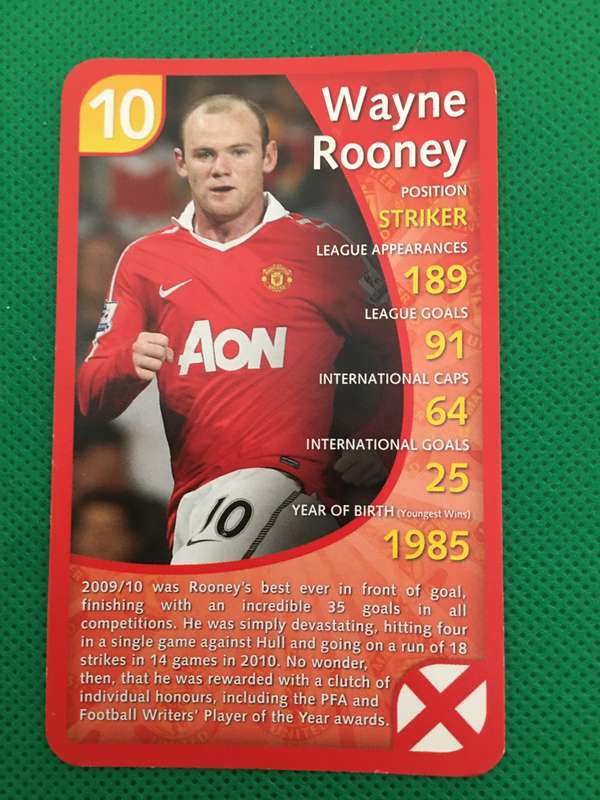 TOP TRUMPS MANCHESTER UNITED SOCCER CARD - 2011 - WAYNE ROONEY  - NO. 10