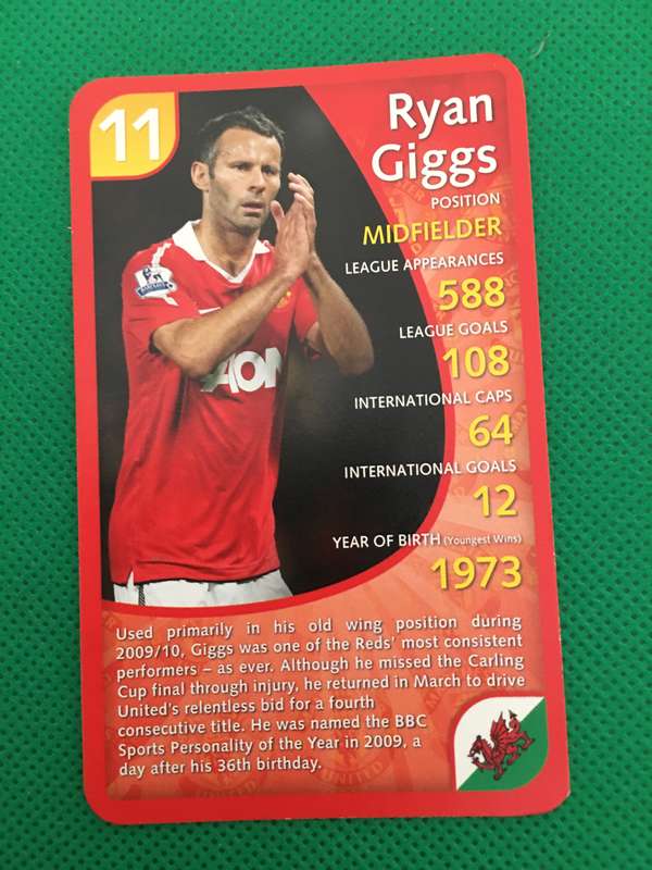TOP TRUMPS TRADING CARD  - MANCHESTER UNITED - 2011 - NO. 11 - RYAN GIGGS
