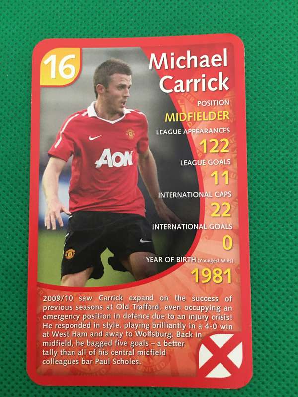 TOP TRUMPS TRADING CARD  - MANCHESTER UNITED - 2011 - NO. 16 - MICHAEL CARRICK