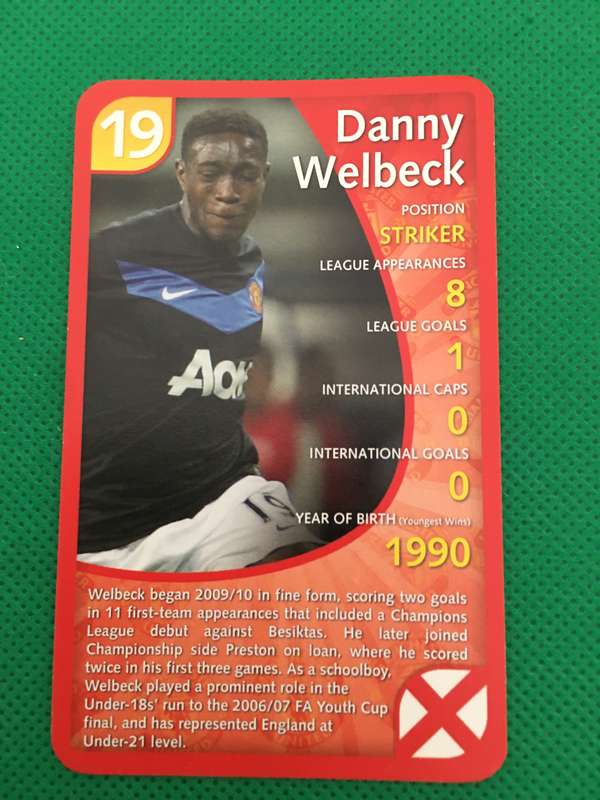TOP TRUMPS TRADING CARD  - MANCHESTER UNITED - 2011 - NO. 19 - DANNY WELBECK