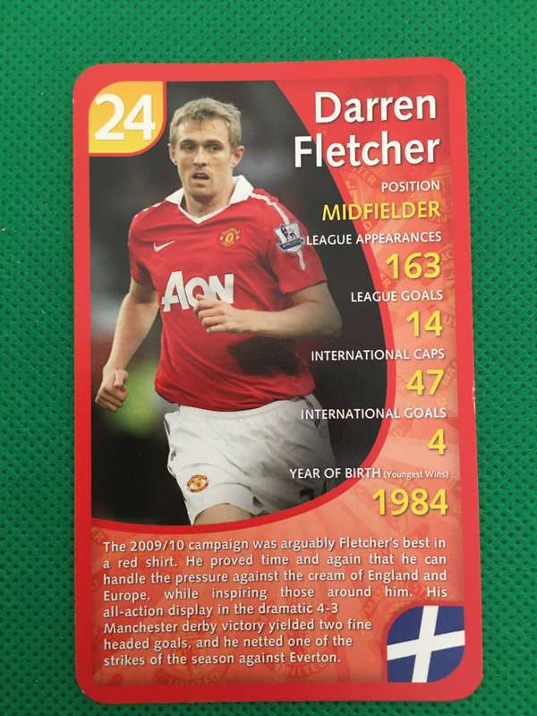 TOPP TRUMPS TRADING CARD - MANCHESTER UNITED - 2011 - NO. 24 -  DARREN FLETCHER