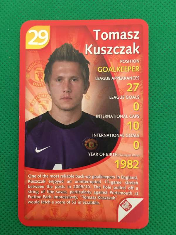 TOP TRUMPS  - MANCHESTER UNITED 2011 - NO. 29 - TOMASZ KUSZCZAK