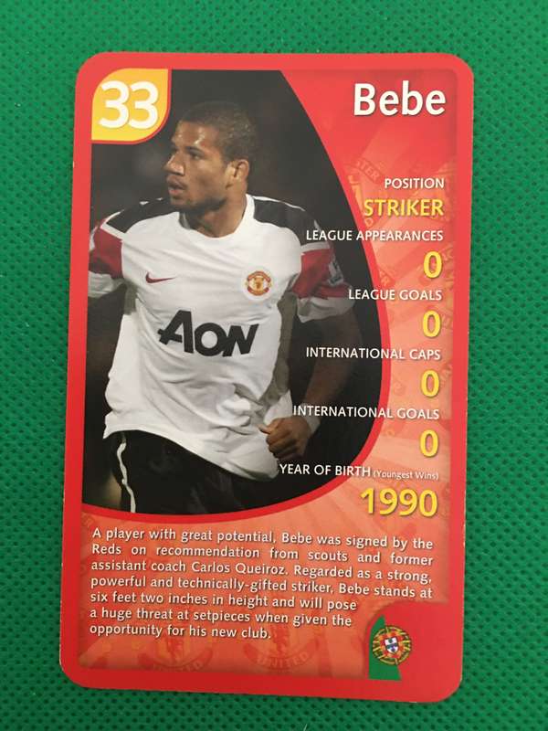 TOP TRUMPS - MANCHESTER UNITED - 2011 - NO. 33 - BEBE