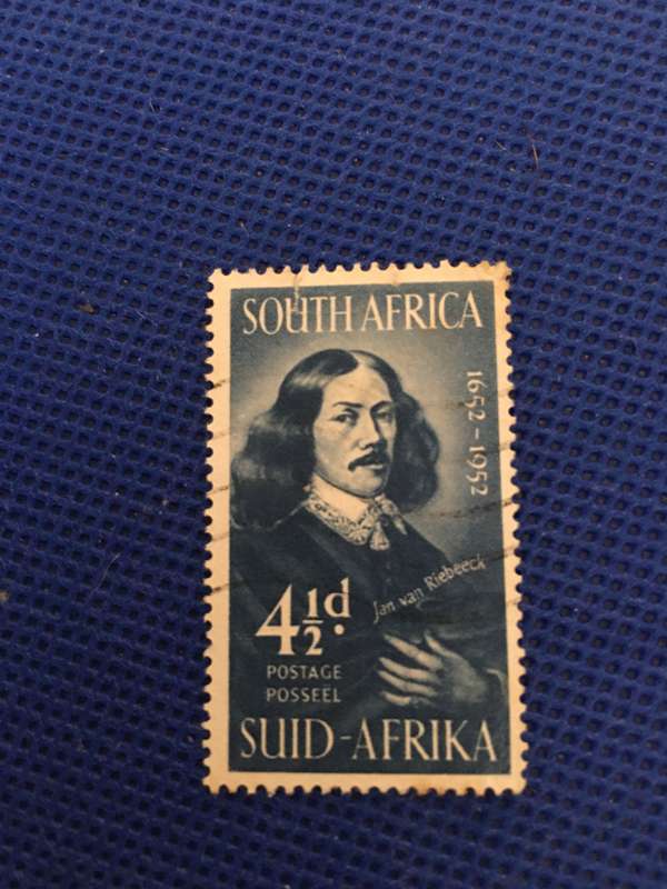 SOUTH AFRICA  - BLUE JAN VAN RIEBEECK 44 1/2 D STAMP USED