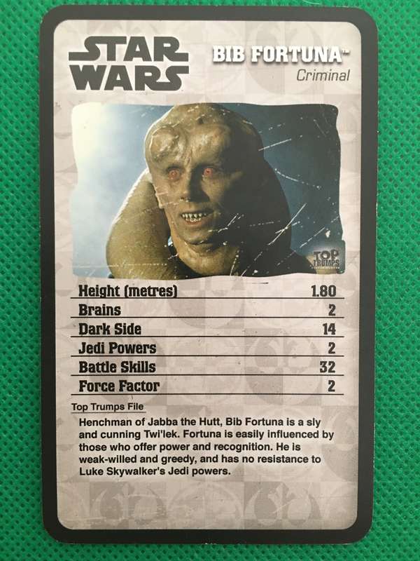 TOPP TRUMPS STAR WARS EPISODE IV-VI - TRADING CARD - BIB FORTUNA