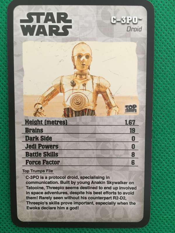 TOPP TRUMPS STAR WARS EPISODE IV-VI - TRADING CARD -  C-3PO