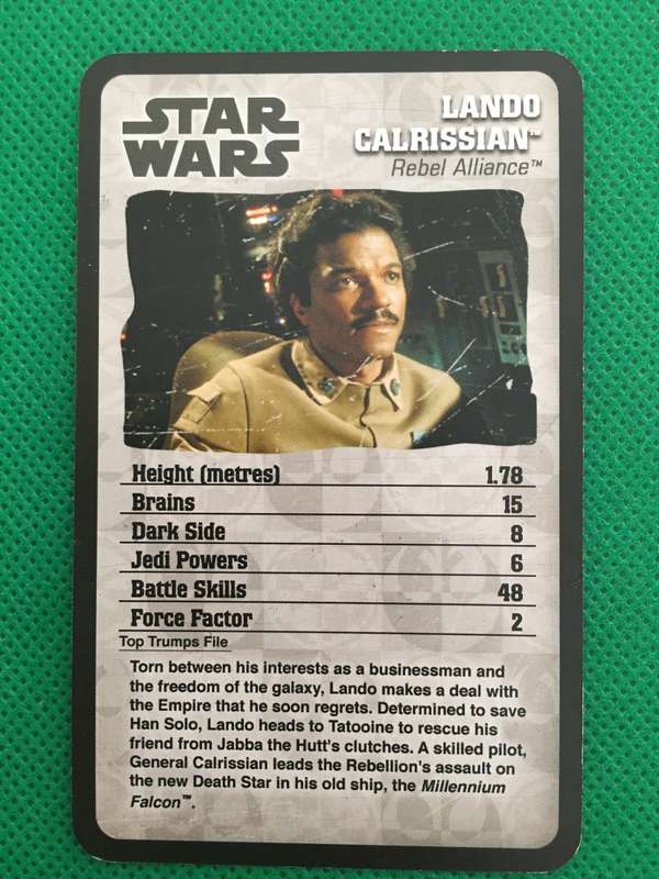 TOPP TRUMPS STAR WARS EPISODE IV-VI - TRADING CARD - LANDO CALRISSIAN