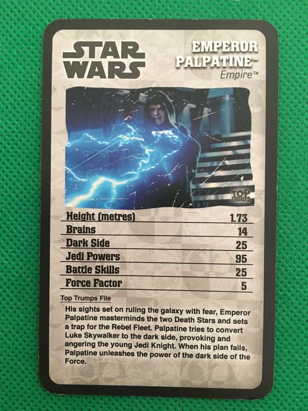 TOPP TRUMPS STAR WARS EPISODE IV-VI - TRADING CARD - EMPEROR PALPATINE