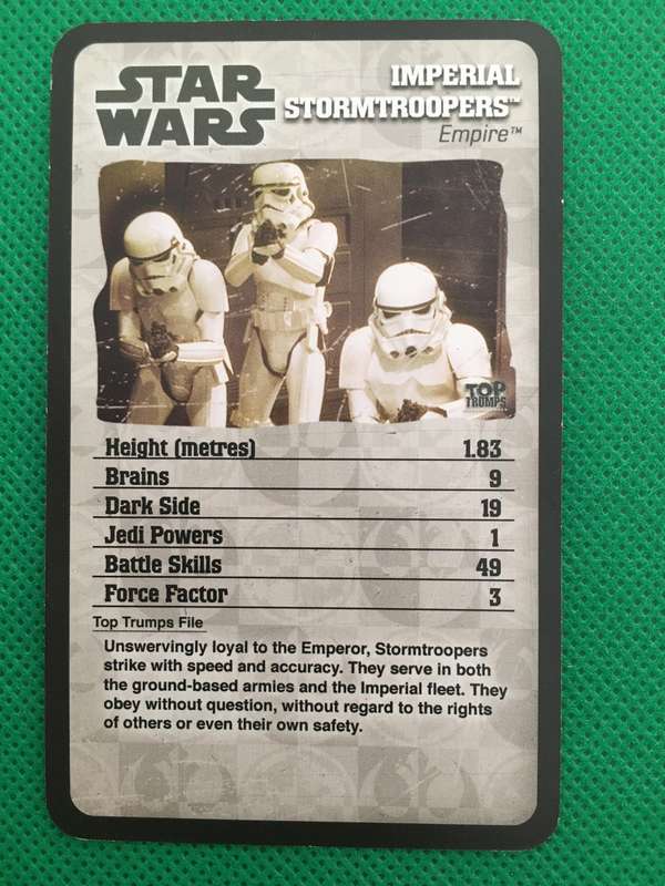 TOPP TRUMPS STAR WARS EPISODE IV-VI - TRADING CARD -  IMPERIAL STORMTROOPERS