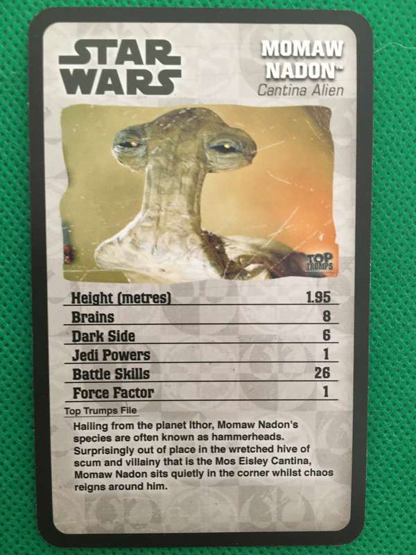 TOPP TRUMPS STAR WARS EPISODE IV-VI - TRADING CARD - MOMAW NADON
