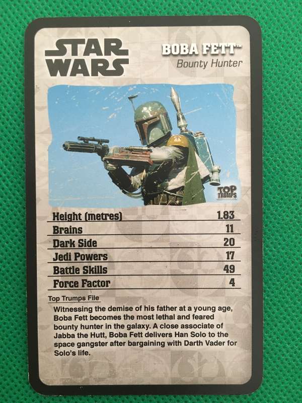 TOPP TRUMPS STAR WARS EPISODE IV-VI - TRADING CARD - BOBA FETT