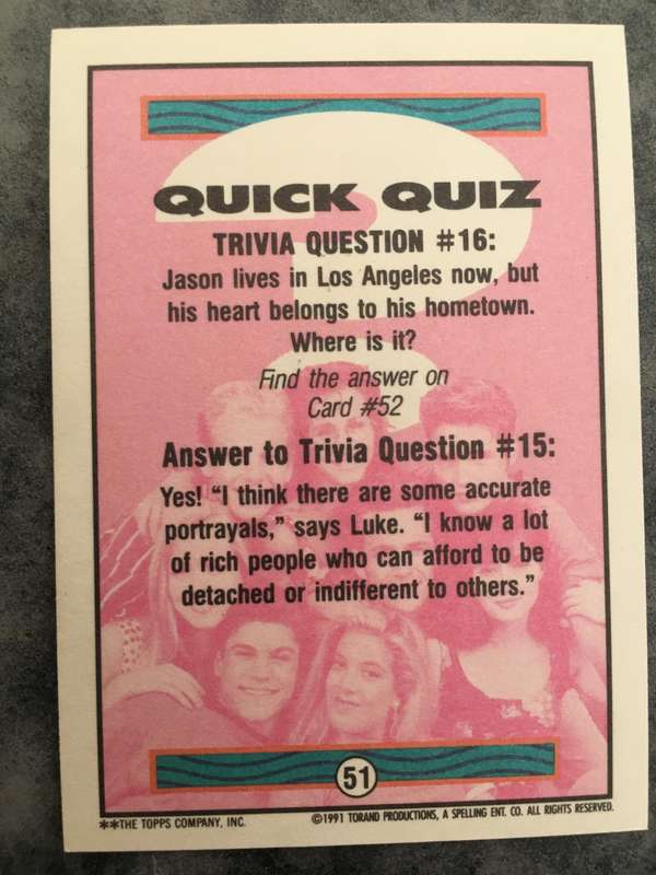 BEVERLY HILLS 90210  - 1991 TRADING CARDS FROM THE SERIES PACK OF  6 CARDS