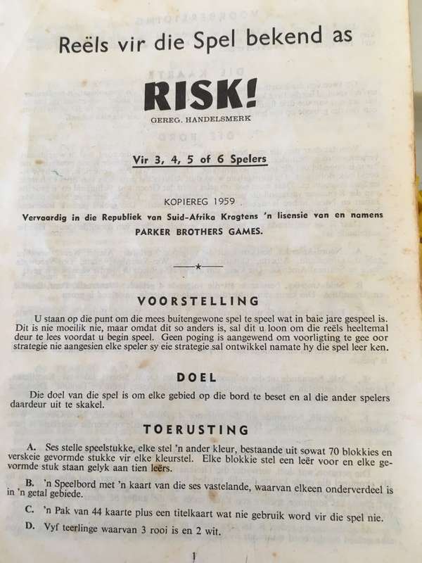 RISK WORLD STRATERGY GAME - ENG / AFR - 1959