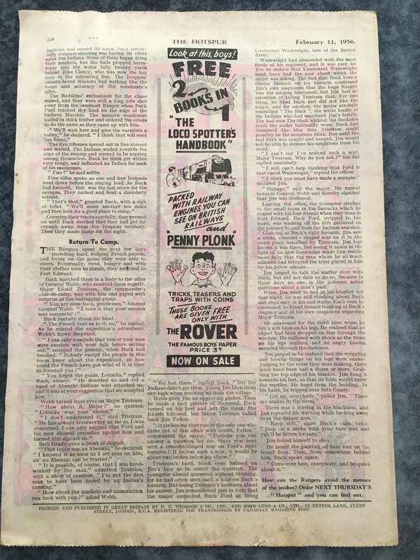 VINTAGE TO ANTIQUE - COMIC/ MAGAZINE - THE HOTSPUR - 1956