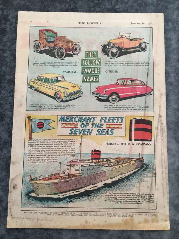 VINTAGE TO ANTIQUE - COMIC/ MAGAZINE - THE HOTSPUR - 1957