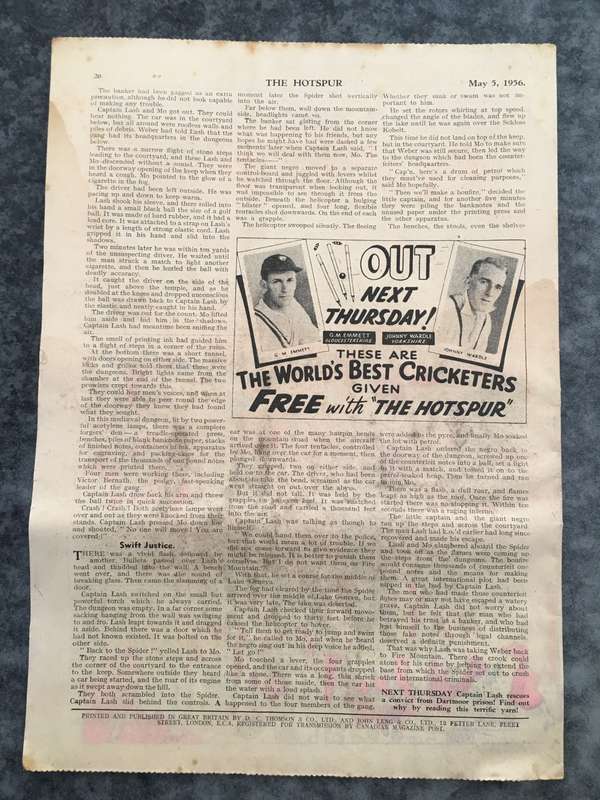 VINTAGE TO ANTIQUE - COMIC/ MAGAZINE - THE HOTSPUR - 1956