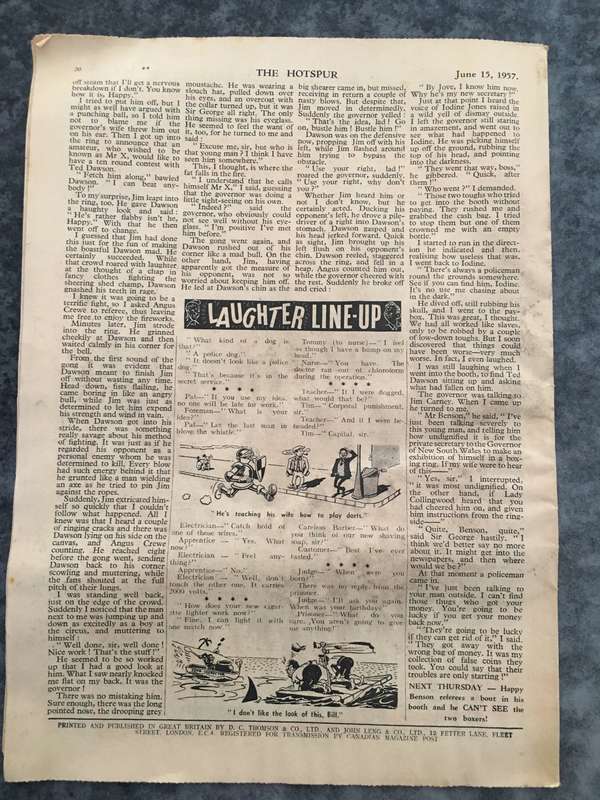 VINTAGE TO ANTIQUE - COMIC/ MAGAZINE - THE HOTSPUR - 1957