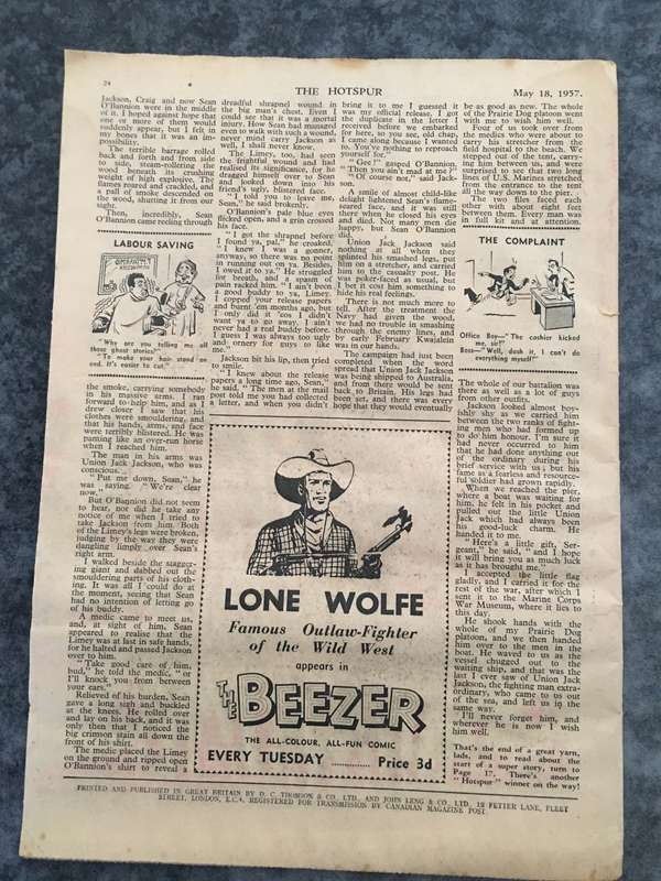 VINTAGE TO ANTIQUE - COMIC/ MAGAZINE - THE HOTSPUR - 1957