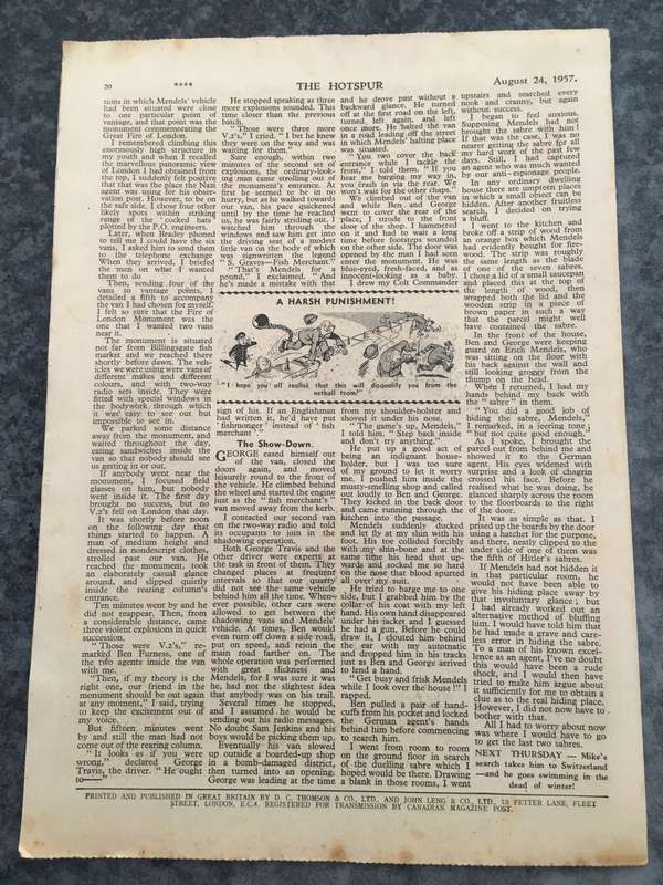 VINTAGE TO ANTIQUE - COMIC/ MAGAZINE - THE HOTSPUR - 1957