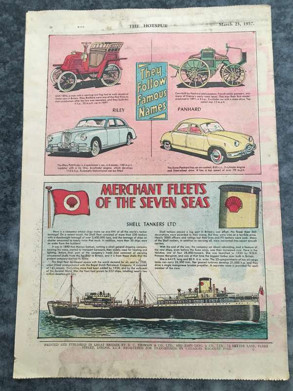 VINTAGE TO ANTIQUE - COMIC/ MAGAZINE - THE HOTSPUR - 1957