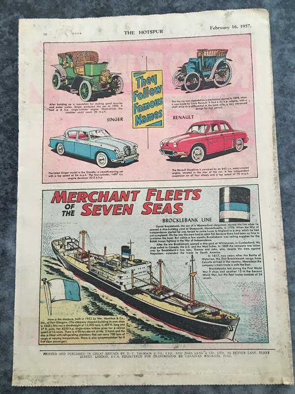 VINTAGE TO ANTIQUE - COMIC/ MAGAZINE - THE HOTSPUR - 1957