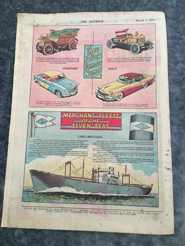 VINTAGE TO ANTIQUE - COMIC/ MAGAZINE - THE HOTSPUR - 1957
