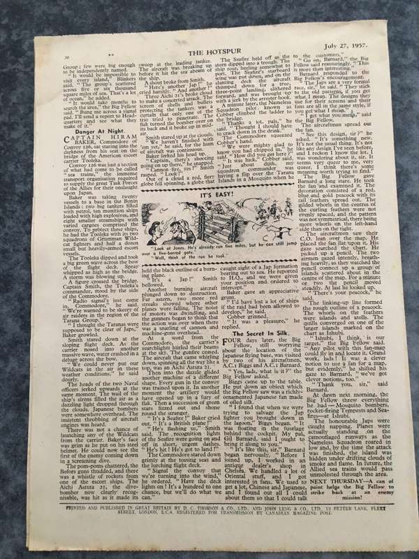 VINTAGE TO ANTIQUE - COMIC/ MAGAZINE - THE HOTSPUR - 1957