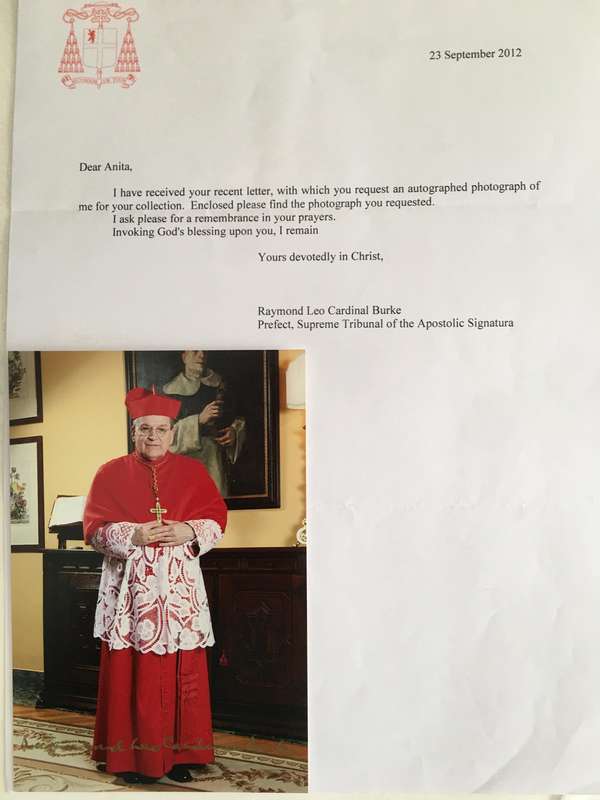 AUTOGRAPHED SIGNED HIS HOLINESS CARDINAL RAYMOND LEO BURKE