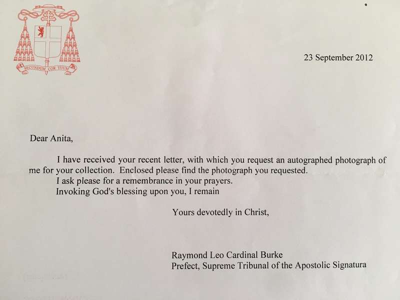 AUTOGRAPHED SIGNED HIS HOLINESS CARDINAL RAYMOND LEO BURKE