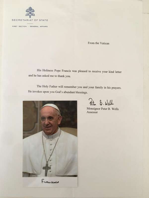POPE FRANCIS  PRINTED AUTOGRAPH WITH LETTER
