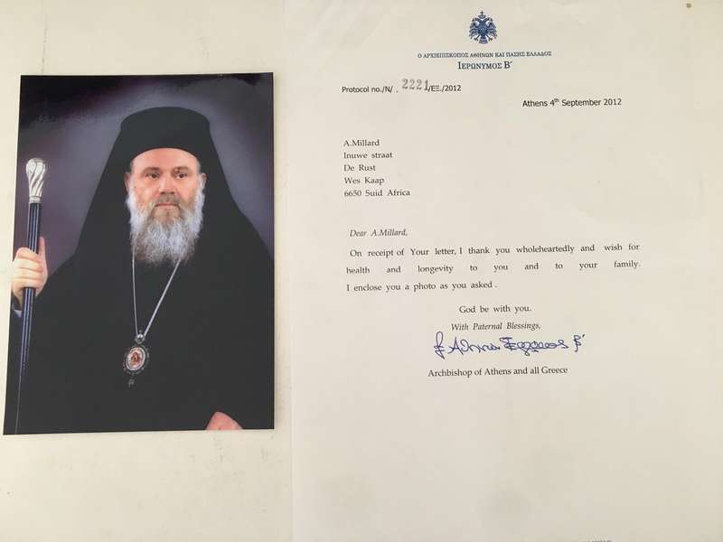 AUTOGRAPHED SIGNED - ARCHBISHOP OF ATHENS AND ALL GREECE AND LETTER
